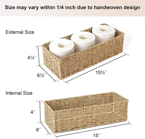 StorageWorks Seagrass Wicker Toilet Paper Basket, 2 Pack for Bathroom Tank Topper