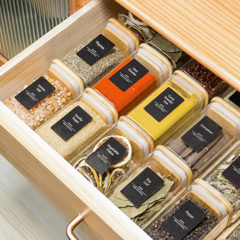 8 oz 16Pack, Set, ComSaf Spice Jars with Labels Small Spice Containers Starter Glass Seasoning Jars with Lids, Square