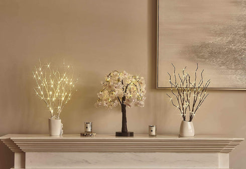 18IN 40 Hairui Lighted Cherry Blossom Tree Battery Operated Warm White LED Artifical Bonsai Tree with Timer USB Plug