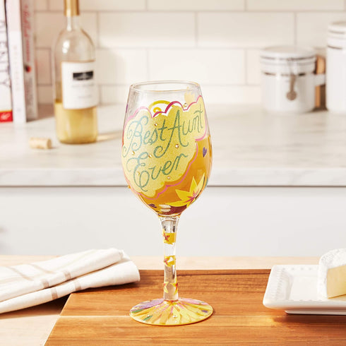 Lolita Best Aunt Ever Artisan Painted Wine Glass Gift
