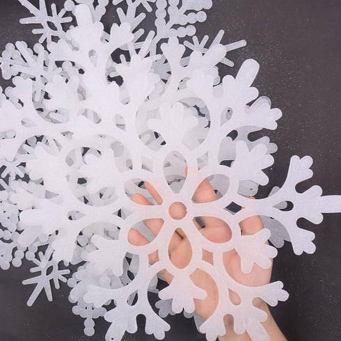 White Snowflake Ornaments - 6 Pack Large Plastic Decorations for Christmas Tree, Winter Wonderland