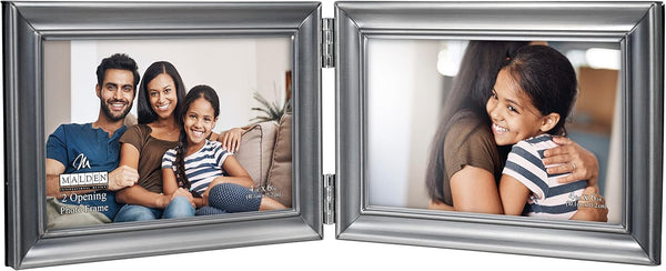 Malden International Designs Concourse Pewter Metal Picture Frame, Double Horizontal, 2-4x6, Silver