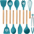E-far Blue Silicone Cooking Utensils Set, 10-Piece Kitchen Tools with Wooden Handle for Nonstick Cookware, Heat