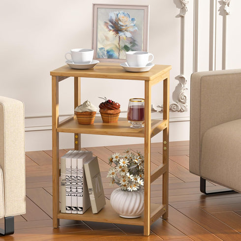 VASMIA 3-Tier End Table, Side Table with Storage Shelf, Bamboo Nightstand Bedside Table for Small Spaces, Bedroom