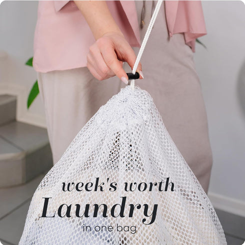 Mesh XL Laundry Bags - Pack of 2, Large 24" x 36", Durable with Secure Drawstring Closure (White)