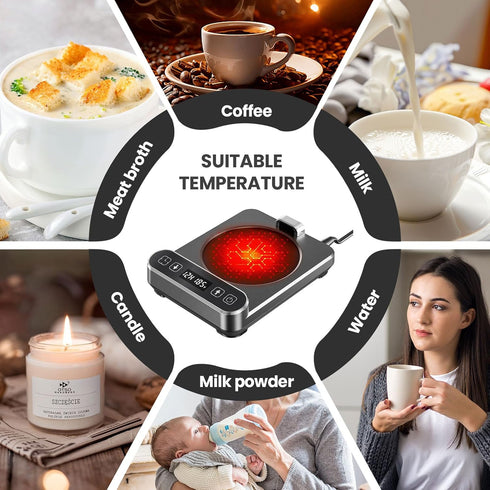 6 Settings 12H Smart Mug Warmer with Infrared Sensor, Coffee Mug Warmer for Desk, Temp & Timer Coffee Cup Warmer