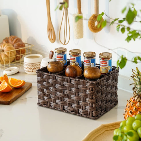 GRANNY SAYS Wicker Utensil Holder Organizer with Handle, Flatware Caddy for Kitchen, Holds Forks, Knives, Spoons,