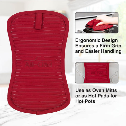 All-Clad Premium Pot Holder & Heating Pad, 10"x6.25", Heat Resistant to 500 Degrees, 100% Cotton, Chili Red