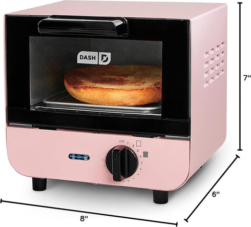 DASH Mini Toaster Oven Cooker for Bread, Bagels, Cookies, Pizza, Paninis & More, with Baking Tray, Auto Shut Off - Pink