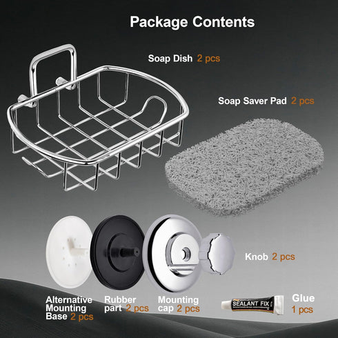 2-Pack 2 SS304 HASKO Suction Cup Soap Holder Bar Soap Dish for Shower with Hooks for Bathroom Optional Mounting