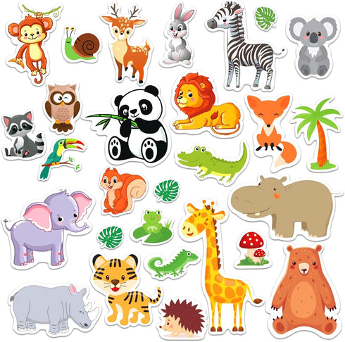 MARFOREVER 50 PCS Jungle Animals Window Gel Clings, Removable and Reusable Thick Decals for Kids Classroom Nursery Home
