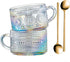 Gezzeny Vintage Glass Coffee Mugs 14 Oz Set of 2 Iridescent Embossed, Tea