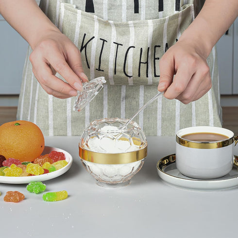 IVOOBR Spoon,10 oz Clear Acrylic Sugar Bowl with Lid and Sugar Container for Coffee Bar Accessories, Sugar