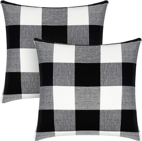 Syntus Set of 2 Buffalo Check Throw Pillow Covers, Black and White Polyester Linen for Christmas Thanksgiving Decor, 18