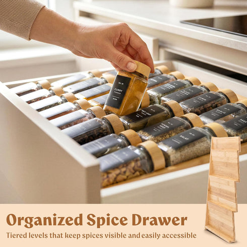 4 3" 12" 24" EDELHAUS Bamboo Spice Drawer Organizer - Expandable Tier Spice Rack (Need Deep Drawer) to Wide, Seasoning