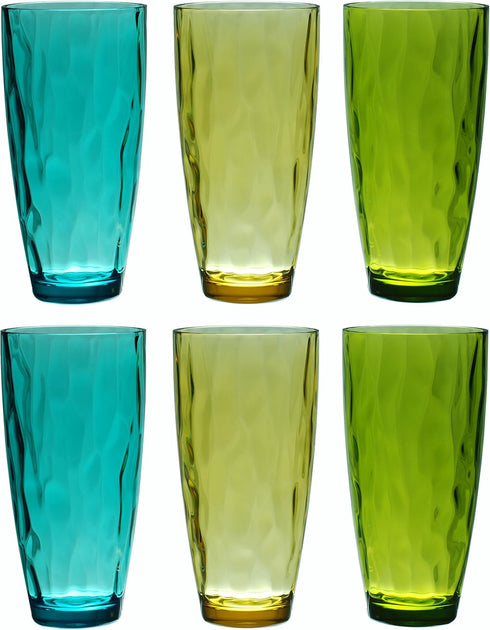 QG 23 fl oz BPA Free Acrylic Plastic Iced Tea Cup Glass Tumbler Set of 6, Assorted Colors, DF131