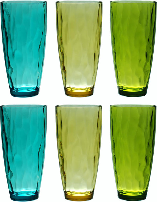 QG 23 fl oz BPA Free Acrylic Plastic Iced Tea Cup Glass Tumbler Set of 6, Assorted Colors, DF131