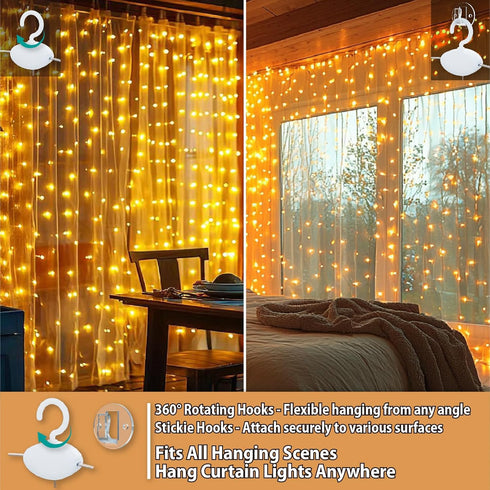 300LED 9.8x9.8Ft 8 1 Pack HXWEIYE Fairy Curtain Lights, USB Plug-in Modes Christmas String Hanging Lights with Remote