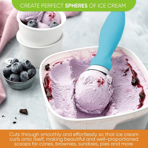 Spring Chef Ice Cream Scoop Aqua Sky with Soft Grip Handle, Professional Heavy Duty Sturdy Scooper for Gelato