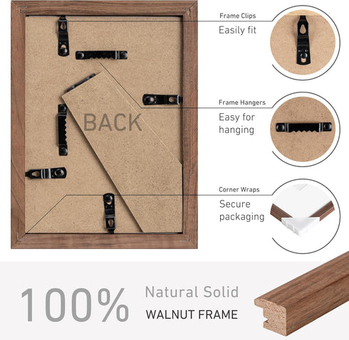5x7 Set 4 4x6 Venusmiles Picture Frame of Natural Solid Walnut Photo Frames with Removable Mat Wall Hanging Large