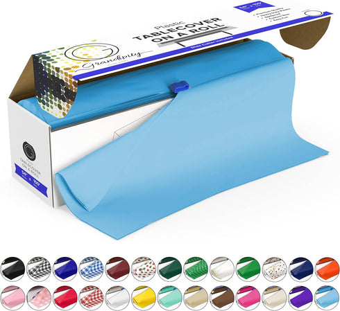 Grandipity Plastic Tablecloth Roll - 54in x 100 Ft. Sky Blue Plastic