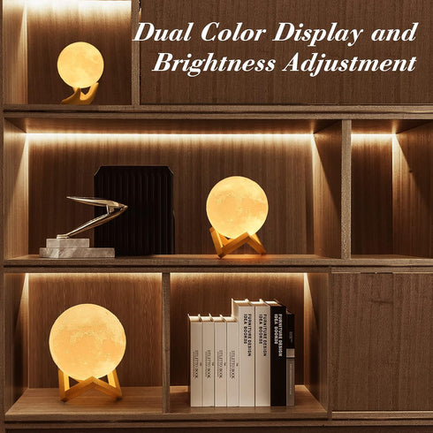 Mydethun 3D Moon Lamp, 5.9" Night Light with Wooden Base, Touch-Dimmable & Rechargeable, Gift for Mom, Home Décor
