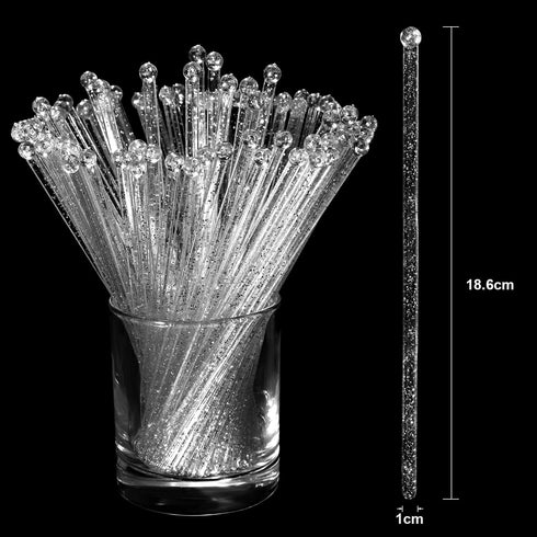 100 Pieces Disposable Plastic Round Top Crystal Swizzle Sticks (Silver)