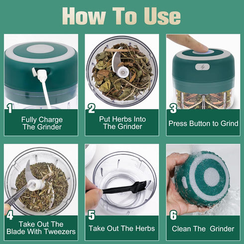 Electric Herb Grinder - 3.5 Inch Large Grinders for Grinding Dry Fresh Herbs and Spice, USB Rechargeable with