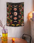 Lifeel Moonlit Garden Tapestry, Black Wall Decor Tapestry with Moon Phase Surrounded by Vines and Flowers 60×80 inches