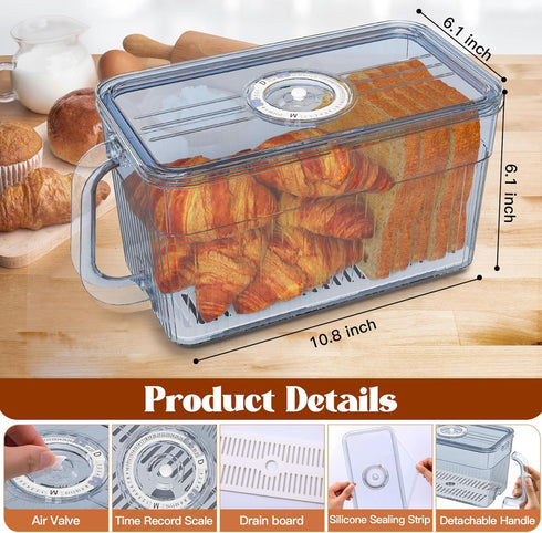 2 Counter, Gifhomfix PCS Bread Box for Homemade Bread Airtight Bread Boxes for Kitchen Time Recording Bread Storage