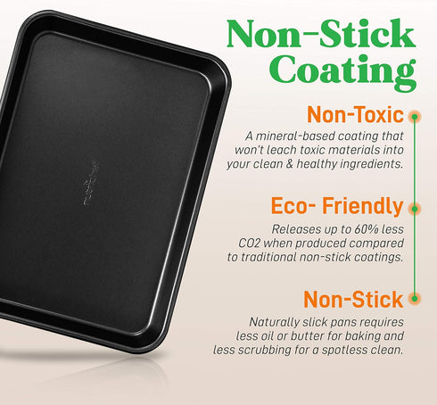 NutriChef Non-Stick Baking Sheet Pan Set, 2-Piece Premium Large & Medium Size Baking Trays, Stackable & Durable, Black