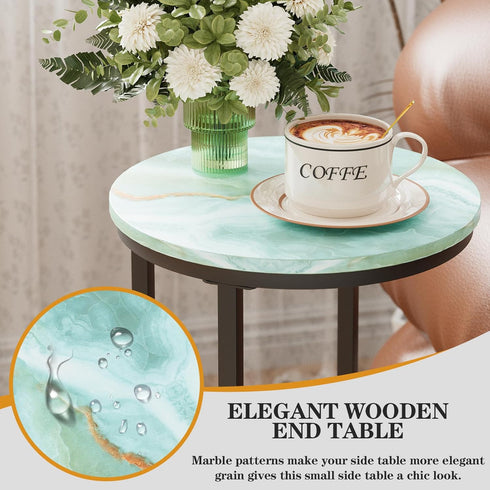 Katrawu Blue(11.81" 11.81" 23.62" C Shaped end Table,Wood Round Side Table for Couch,Small Sofa Table with Metal Frame