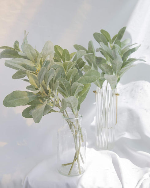 SUUKI Faux Lambs Ear Stems (5Pcs) Flocked Artificial Greenery for Home Wedding DIY Craft Floral Arrangement