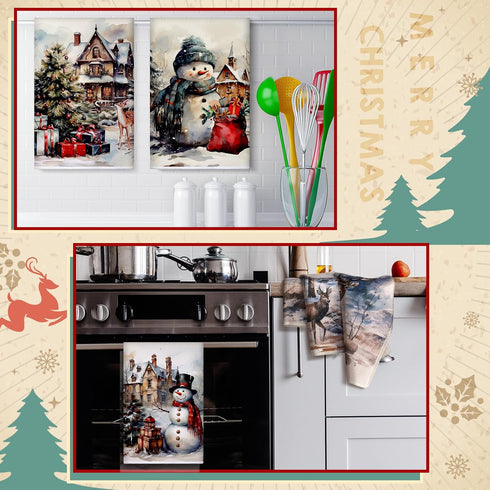 6 16 24 Inches Bencailor Pcs Winter Kitchen Towels x Decorative Snowman Truck Tea Dish Dishcloths Winter Holiday Drying