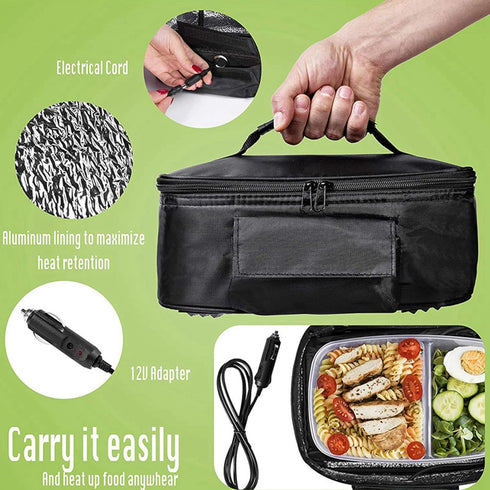 Portable Mini Car Microwave 12V Electric Oven - Fast Heating Picnic Box for Travel Camping Food Cooking, Black