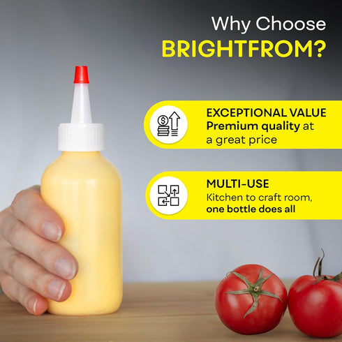 4 OZ Pack 2 BRIGHTFROM Condiment Squeeze Bottles - Squirt Empty Bottles, Red Top Cap, Leak Proof - Great for Ketchup