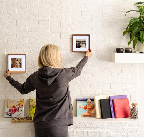 4x4 3x3, Square Picture Frame with Mat for USA-Sourced Natural Walnut Wood Handcrafted Rounded Corner with Real Glass