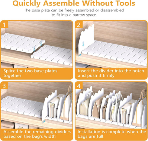 Ronlap Purse Storage Organizer for Closet, Adjustable Shelf Dividers Rack for Handbag Separators, Closet Organization,
