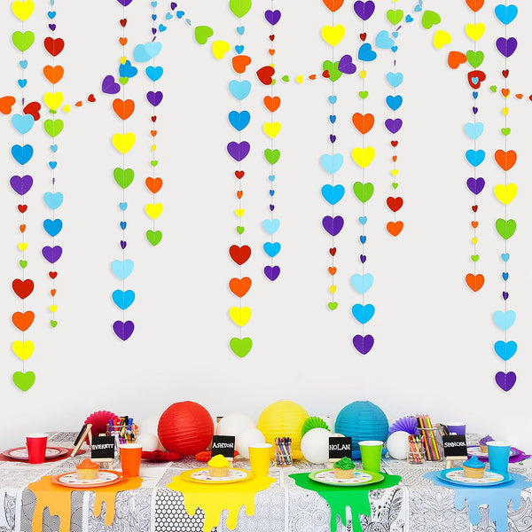52Ft Valentines Day Party Decorations, Rainbow Love Heart Garland, Colorful Hanging Paper Heart Streamer Banner