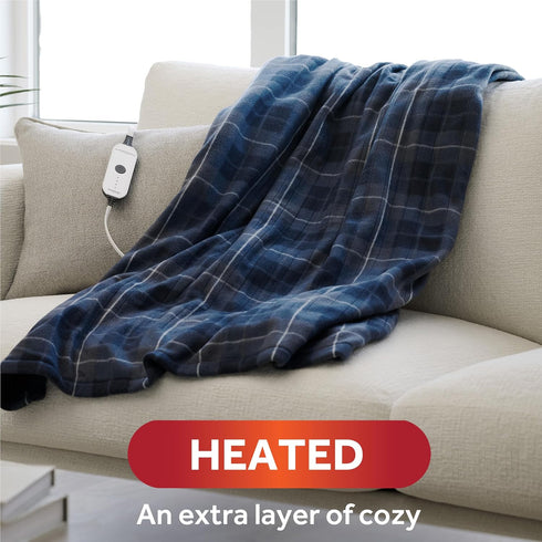 Sunbeam Royal Ultra Heated Personal Throw / Blanket, Cozy-Warm, Adjustable Heat Settings, Rodeen Blue Plaid