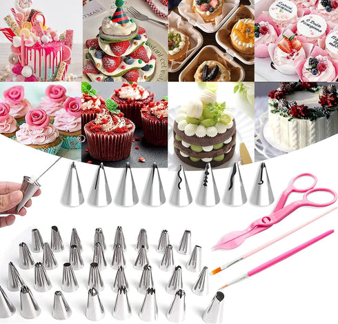 83 Pieces Stainless Steel Icing Piping Nozzle Tip Set with 44 Numbered Icing Tips and Frosting Tools for Cake DIY