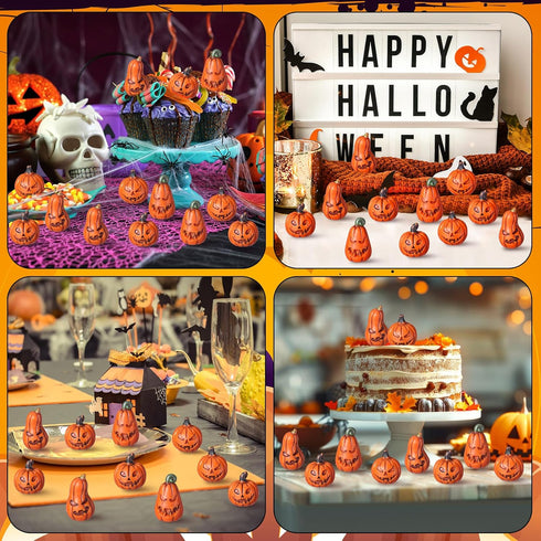 Vertintong 80 Pcs Halloween Miniature Pumpkin Figurines Mini Resin Fake Pumpkin Creepy Craft for Halloween Village Doll