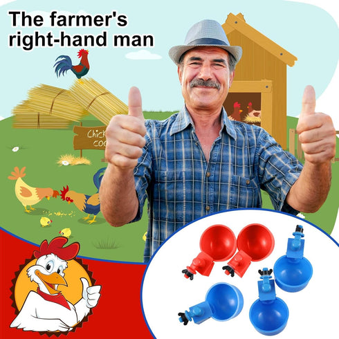 50 Packs Tanlade Chicken Waterer Chicken Feeder, Automatic Waterer Kit for Poultry Duck Goose Turkey Bunny (Red,Blue)