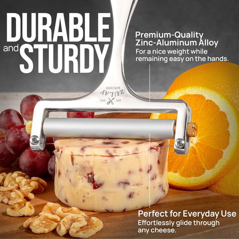 2 Mozzarella, Zulay Kitchen Stainless Steel Wire Cheese Slicer - Adjustable Hand Held Cheese Cutter with Extra Wires