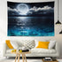 LB Moon Over Ocean Tapestry, Night Sky Wall Hanging, 3D Fantasy Psychedelic Watercolor Art for Bedroom Living Room, 60