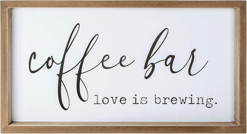 VILIGHT Love Is Brewing Farmhouse Coffee Bar Sign, 16" x 9" MDF Wood, Wall Mount or Freestanding