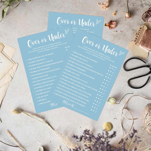 Blue Theme Bridal Shower Games for 25 Guests - Over or Under Games, Wedding Advice Cards for Reception