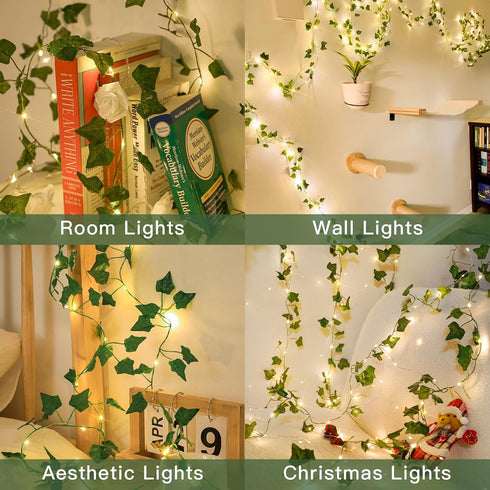 13.1ft 40 suddus Vine with Fairy Lights Battery Operated, LED Ivy String Light with Remote, Leaf Lights for Bedroom