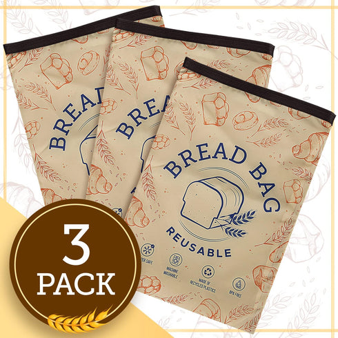 Pack 3, 17.5 12 1 Gusset IMPRESA Reusable Bread Bags - Dual Seal Sourdough Storage & Bread Machine - Dishwasher