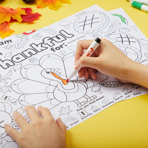 24 JOYIN Pcs Thanksgiving Coloring Placemats, Thanksgiving Turkey Coloring Paper Table Mats, Make Your Own Art & Craft
